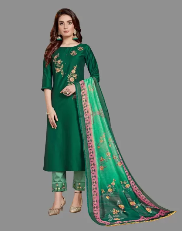 Salwar suit Embroidered Kurta Trouser Pant & Dupatta Set